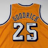 Autographed/Signed Gail Goodrich Los Angeles LA Yellow Jersey Beckett BAS COA