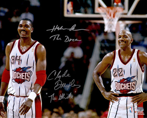 Hakeem Olajuwon, Clyde Drexler Houston Rockets Signed 16x20 Photo w/Inscs
