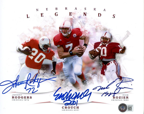 Eric Crouch Mike Rozier Johnny Rodgers Signed Nebraska 8x10 Photo Beckett 55405