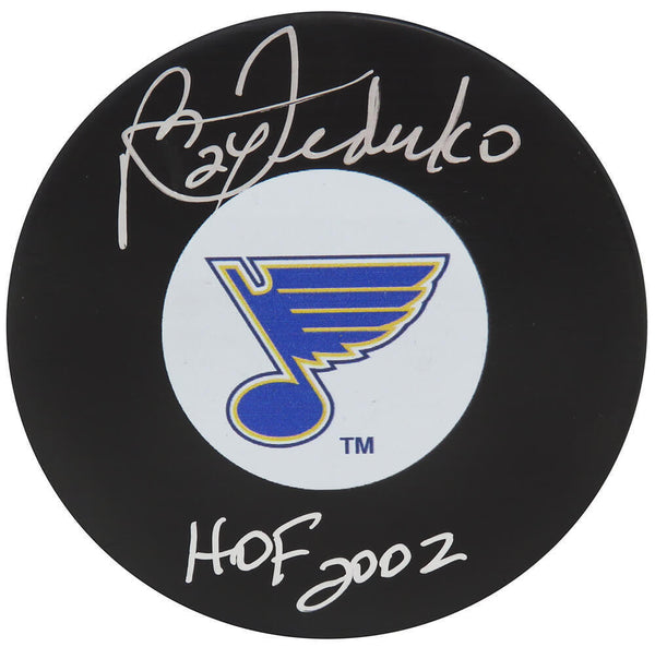 Bernie Federko Signed St Louis Blues Logo Hockey Puck w/HOF 2002 -(SCHWARTZ COA)