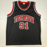 Autographed/Signed DENNIS RODMAN Chicago Black Jersey JSA COA Auto