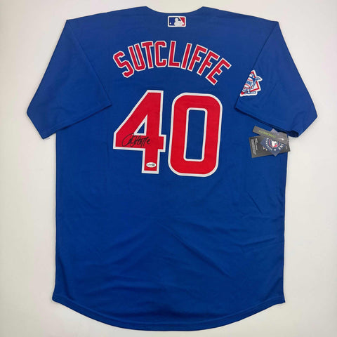 Autographed/Signed Rick Sutcliffe Chicago Blue Baseball Jersey Beckett BAS COA