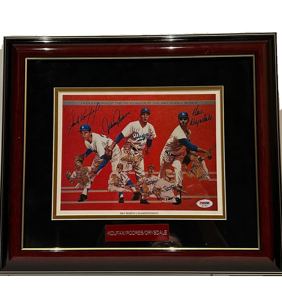Sandy Koufax Johnny Podres Don Drysdale Autographed 8x10 Photo Framed LA Dodgers