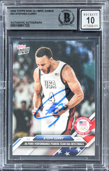 Warriors Steph Curry Signed 2024 Topps Olympic Games #22 Card Auto 10! BAS Slab