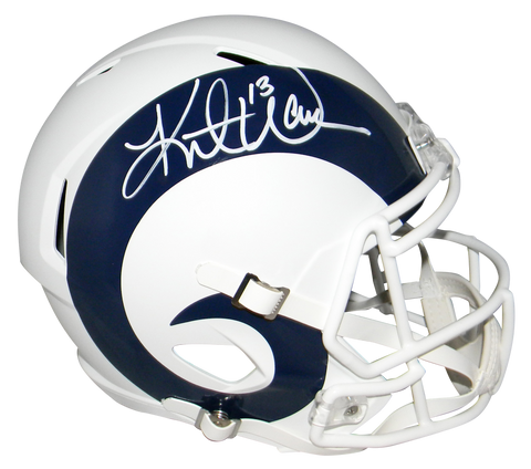 KURT WARNER SIGNED ST LOUIS RAMS FLAT WHITE FULL SIZE SPEED HELMET JSA