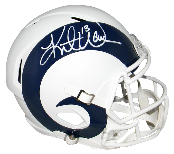 KURT WARNER SIGNED ST LOUIS RAMS FLAT WHITE FULL SIZE SPEED HELMET JSA