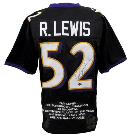 Ray Lewis HOF Signed Black Custom Football Jersey w/ Stats Ravens Beckett 186215