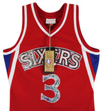 76ers Allen Iverson Signed Red 75th Ann. M&N 1996-97 HWC Swingman Jersey BAS Wit