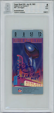 John Riggins Autographed Super Bowl XVII Ticket Stub SB MVP BAS Slab 42981