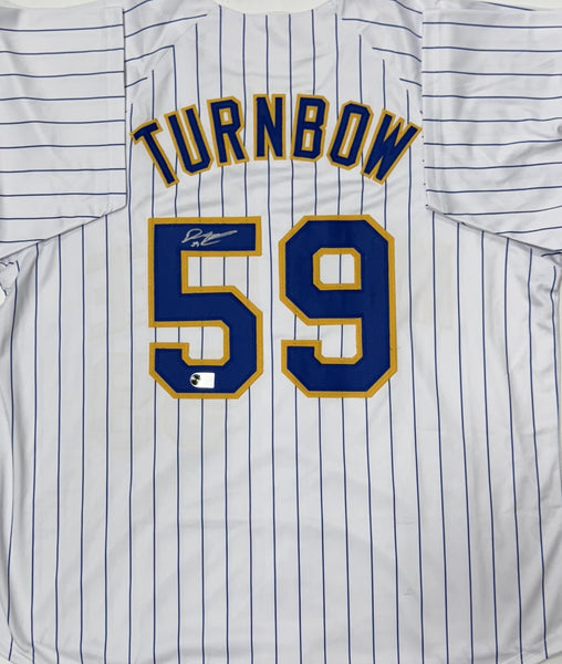 DERRICK TURNBOW Signed Custom Replica Pinstripe Brewers Jersey AUTO - BAS