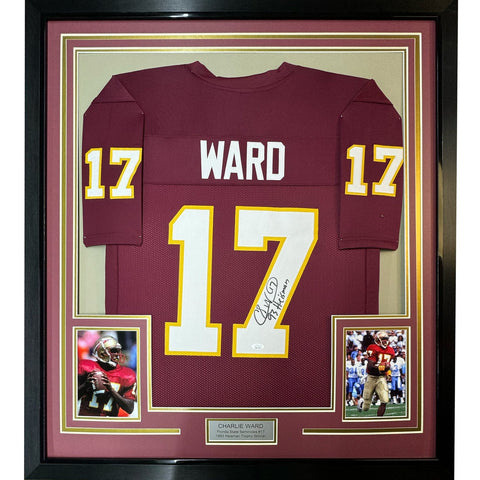 FRAMED Autographed/Signed CHARLIE WARD 35x39 Florida Maroon Jersey JSA COA