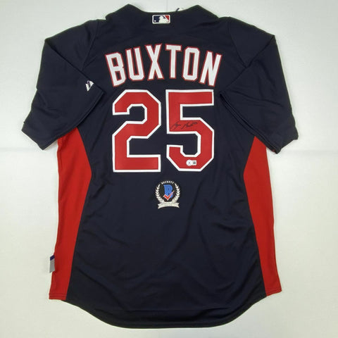 Autographed/Signed BYRON BUXTON Minnesota Twins Blue Majestic Jersey Beckett COA