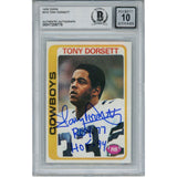 Tony Dorsett Autographed 78 Topps ROY HOF Grade 10 Trading Card Beckett 45939