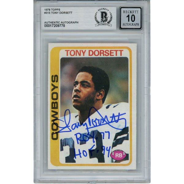 Tony Dorsett Autographed 78 Topps ROY HOF Grade 10 Trading Card Beckett 45939