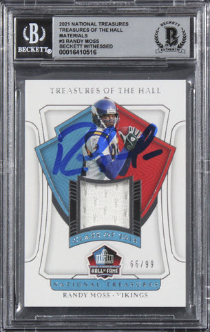 Vikings Randy Moss Signed 2021 National Treasures THM #3 Card Auto 10! BAS Slab