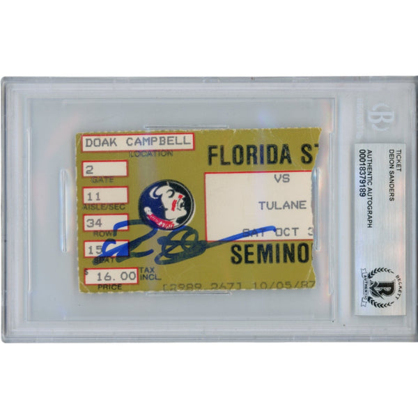 Deion Sanders Autographed Florida State Seminoles 1987 Ticket Beckett 53102
