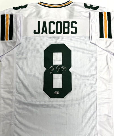 Packers Running Back JOSH JACOBS Signed Custom Replica White Jersey AUTO - BAS