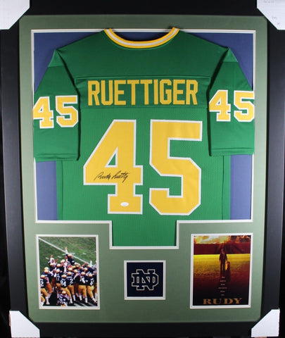 RUDY RUETTIGER (Notre Dame green TOWER) Signed Autographed Framed Jersey JSA