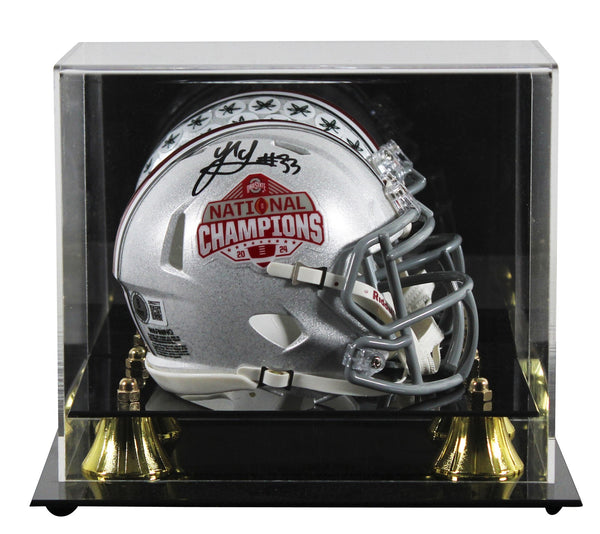 OSU Jack Sawyer Signed 2024 National Champs Speed Mini Helmet W/ Case BAS Wit