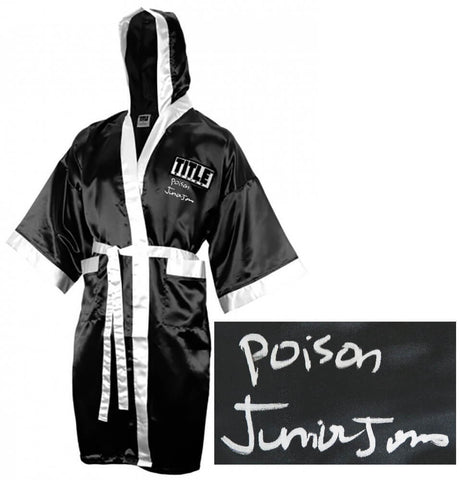 Junior Jones Signed Title Black With White Trim Boxing Robe w/Poison - (SS COA)