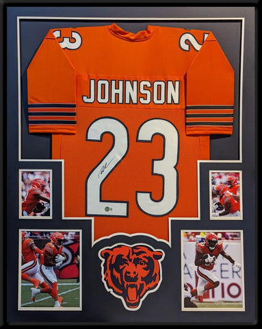 FRAMED CHICAGO BEARS ROSCHON JOHNSON AUTOGRAPHED SIGNED JERSEY BECKETT HOLO