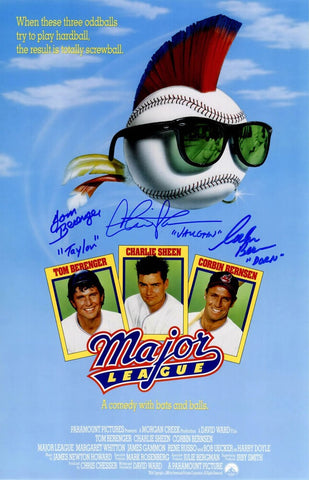 Charlie Sheen, Berenger/Bernsen Signed Major League 11x17 Poster w/3-INS -SS COA