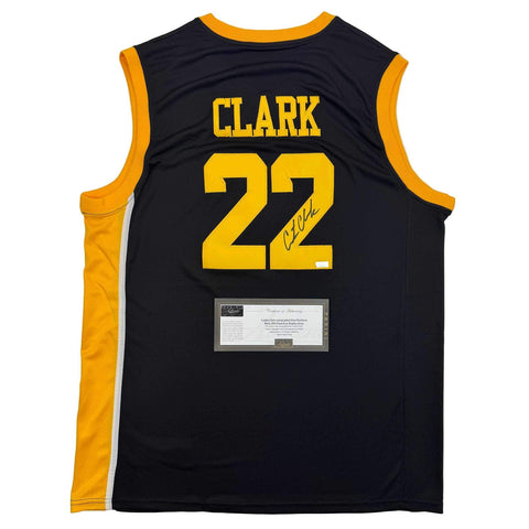 Autographed/Signed Caitlin Clark Iowa Black Basketball Jersey Panini COA