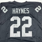 Autographed/Signed Michael Haynes HOF 97 Oakland Black Jersey Beckett BAS COA