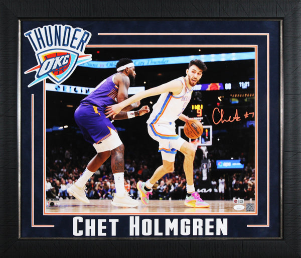 Thunder Chet Holmgren Signed 16x20 Horizontal Framed Photo Vs Suns JSA