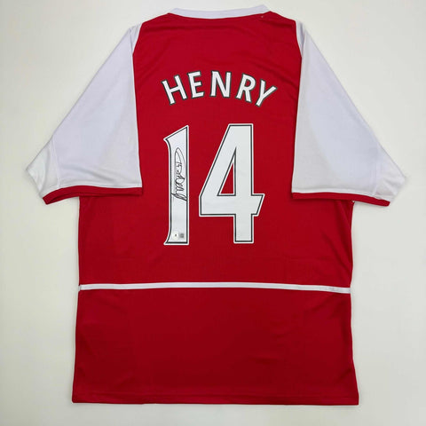 Autographed/Signed Thierry Henry Arsenal Red Soccer Jersey Beckett BAS COA