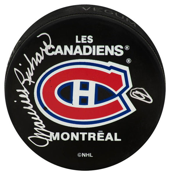 Maurice Richard Signed Montreal Canadiens Les Canadiens Hockey Puck -Beckett COA