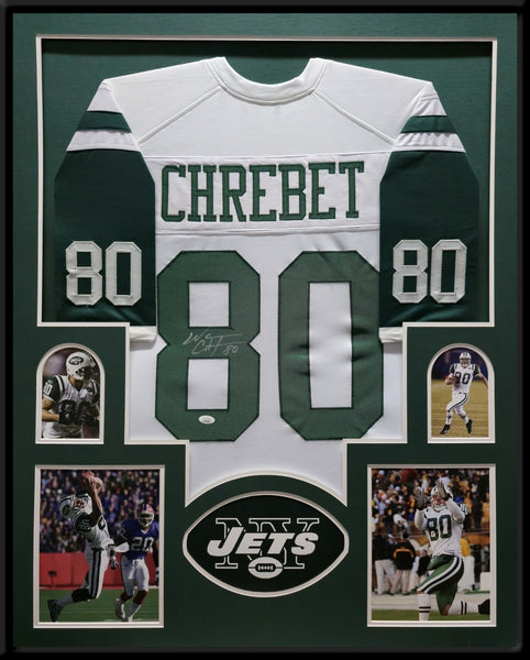 FRAMED NEW YORK JETS WAYNE CHREBET AUTOGRAPHED SIGNED JERSEY JSA COA
