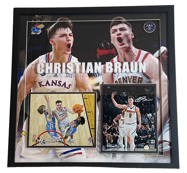 Christian Braun Autographed Dual-Image 8x10 Photo (Nuggets & Kansas Jayhawks BAS