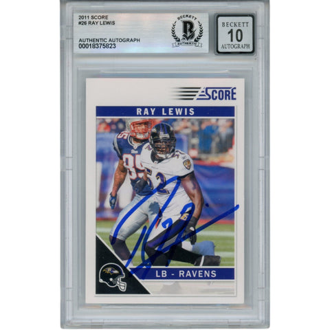 Ray Lewis Autographed/Signed 2011 Score #26 Trading Card Beckett 52970