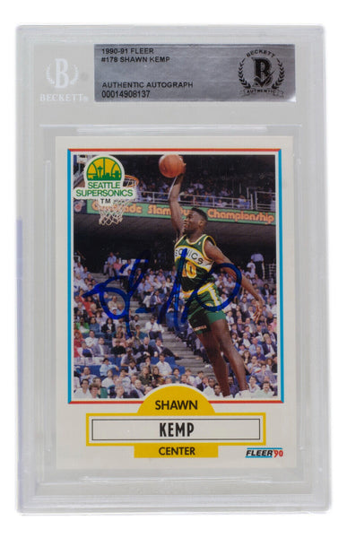 Shawn Kemp Signed 1990 Fleer #178 Seattle Supersonics Basketball BAS