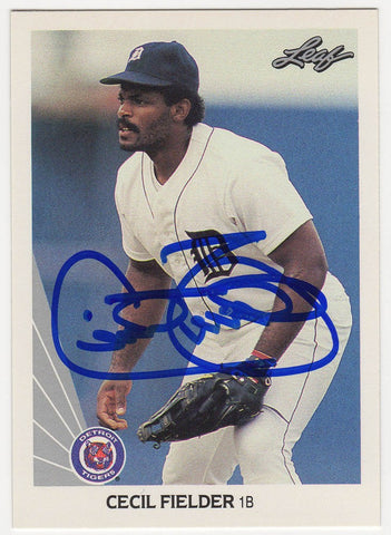 Cecil Fielder Signed Tigers 1990 Leaf Baseball Trading Card #165 -(SCHWARTZ COA)