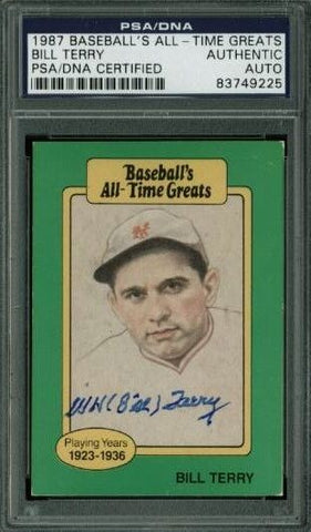 Giants Bill Terry Signed Card 1987 Baseball'S All-Time Greats PSA/DNA Slabbed