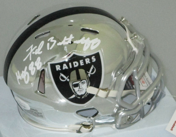 Oakland Raiders FRED BILETNIKOFF Signed Riddell CHROME Spd Mini Helmet AUTO JSA