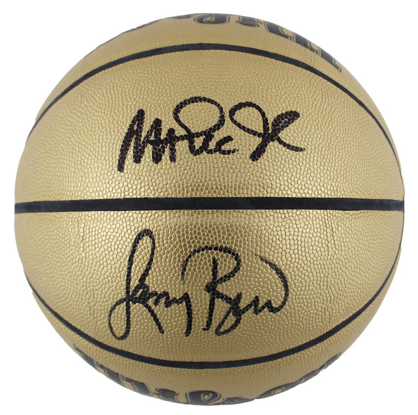 Magic Johnson & Larry Bird Signed Gold Wilson Basketball BAS Witnessed