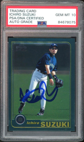 2001 Topps Chrome T266 Ichiro Suzuki RC Rookie Mariners PSA/DNA Auto GEM MINT 10