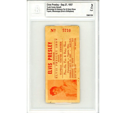 Elvis Presley Unsigned Youth Center Benefit Sept. 27th 1957 Encapsulated Ticket