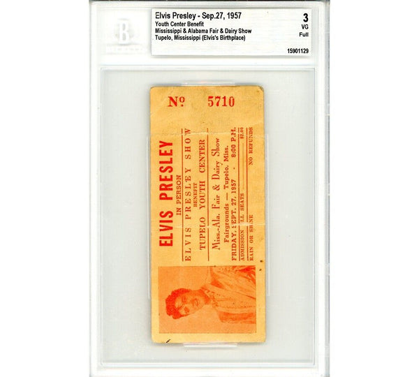 Elvis Presley Unsigned Youth Center Benefit Sept. 27th 1957 Encapsulated Ticket