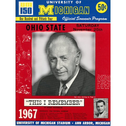 Michigan Wolverines vs Ohio State Buckeyes 11/25/1967 Gameday Magazine 59309