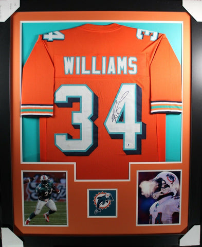 RICKY WILLIAMS (Dolphins orange TOWER) Signed Autographed Framed Jersey JSA