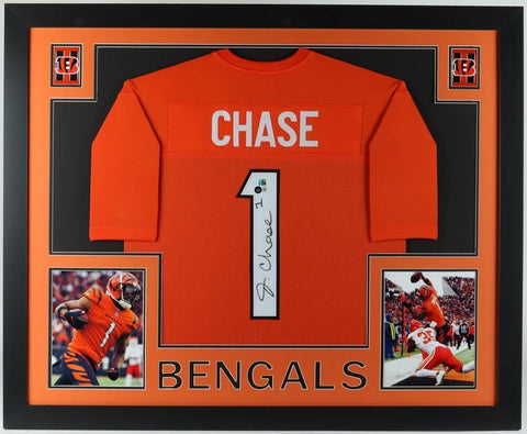 Ja'Marr Chase Signed 35x43 Framed Cincinnati Bengals Jersey (Beckett) All Pro WR