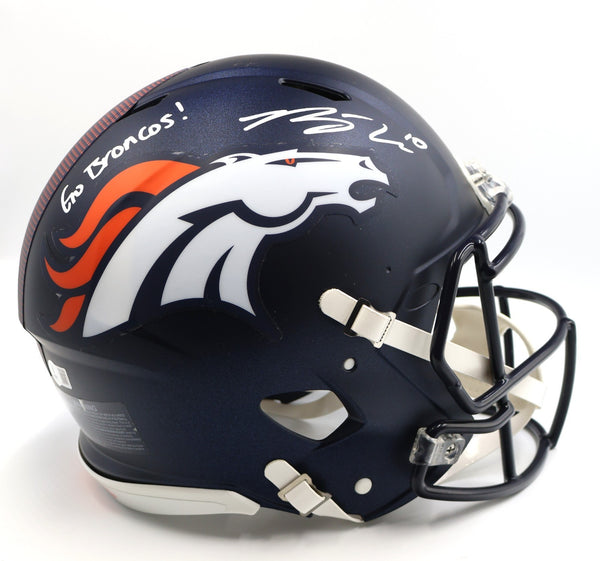 Bo Nix Autographed & Inscribed "Go Broncos" Navy Pro Speed Helmet BAS COA