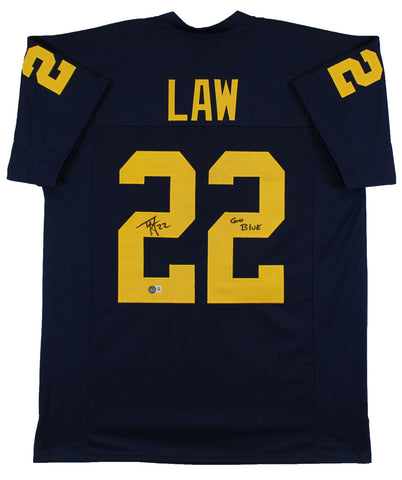 Michigan Ty Law "Go Blue" Signed Navy Blue Pro Style Jersey BAS Witnessed