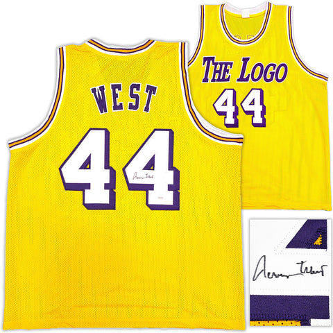 LOS ANGELES LAKERS JERRY WEST AUTOGRAPHED SIGNED YELLOW JERSEY JSA STOCK #228808