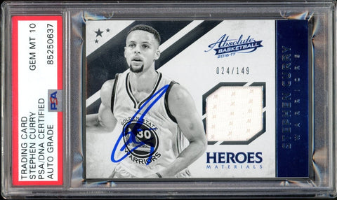 2016-17 Absolute Materials Jersey #/149 Stephen Curry PSA/DNA Auto GEM MINT 10