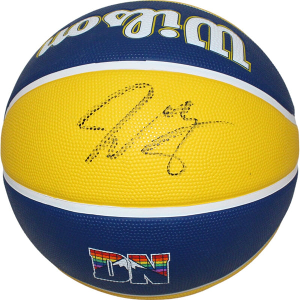 Jamal Murray Autographed/Signed Denver Nuggets Blue Yellow Basketball FAN 43978